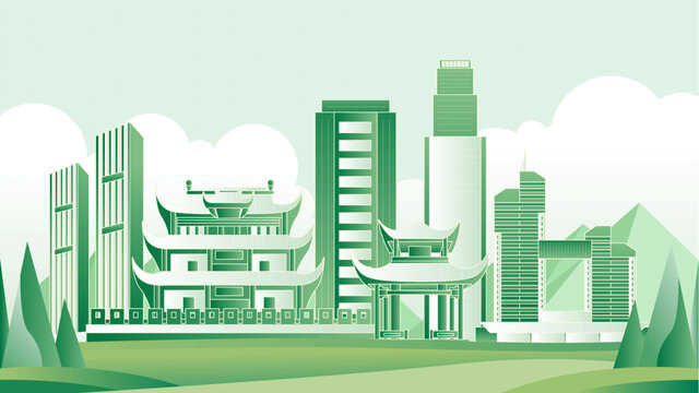 长沙绿色旅游城市插画