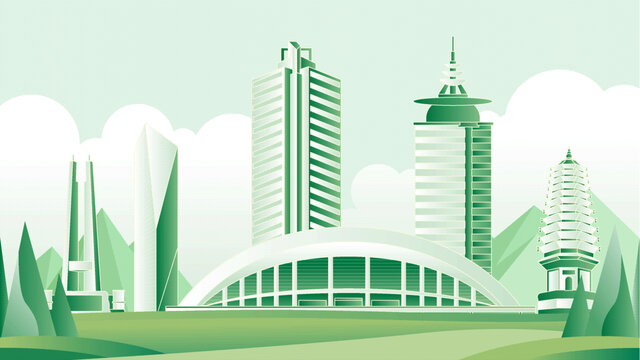 唐山绿色旅游城市插画