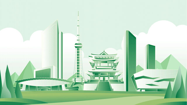 泰州綠色旅游城市插畫