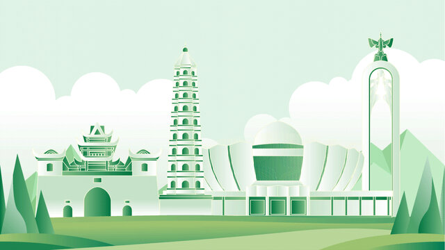 银川绿色旅游城市插画