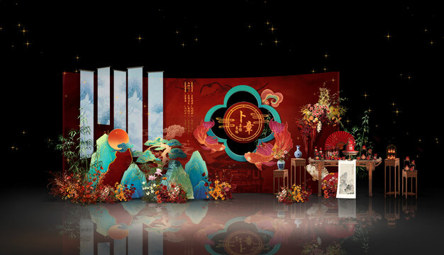 復(fù)古紅色中式迎賓區(qū)