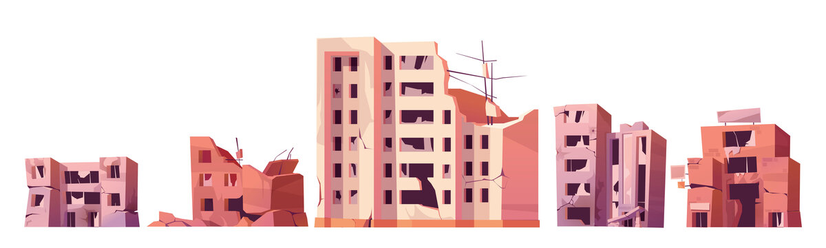 地震或战争后毁损的建筑插图