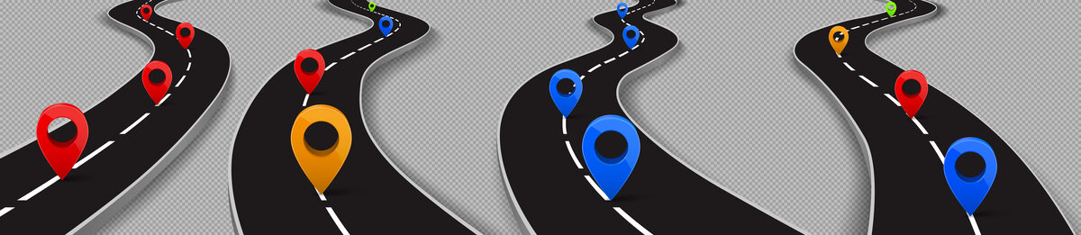 渲染蜿蜒公路上的定位圖標(biāo)素材