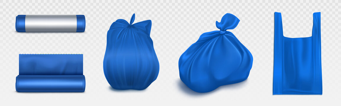 渲染垃圾袋与有提把的蓝色塑料袋