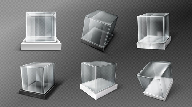 不同视角的立方体玻璃罩展示柜素材