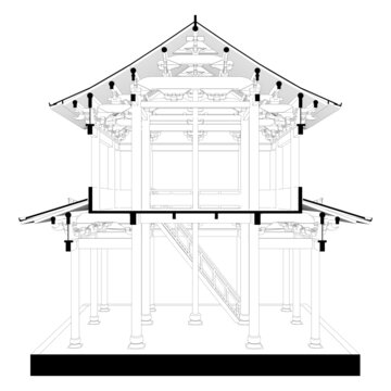 扁作楼厅横剖面线稿图