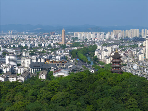 绍兴蕺山文笔塔航拍