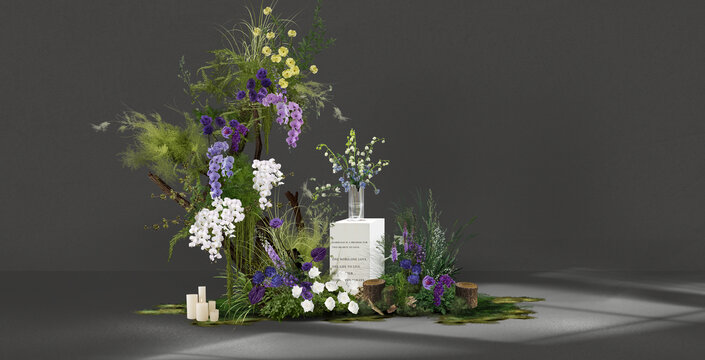 白绿紫色婚礼手绘花艺素材