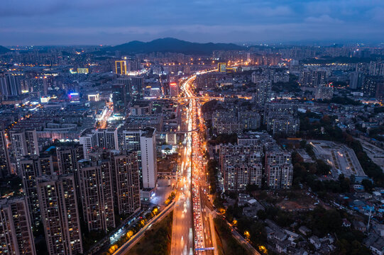 航拍湖南长沙岳麓区城市夜景