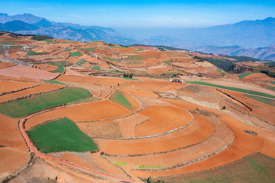 航拍云南昆明东川红土地