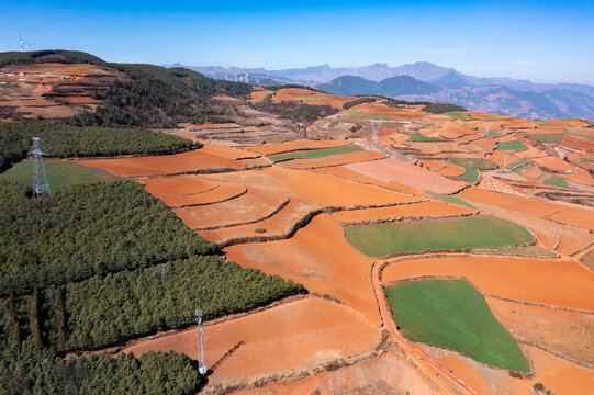 航拍云南昆明东川红土地