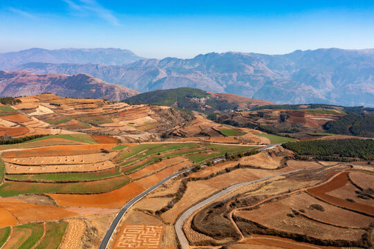 航拍云南昆明东川红土地