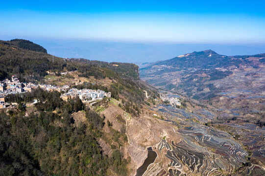 航拍云南红河州云阳梯田