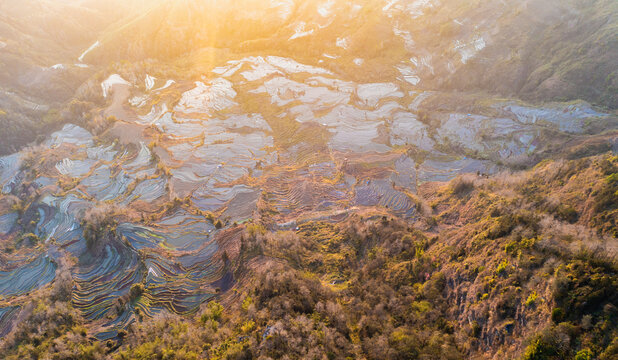 航拍云南红河州云阳梯田