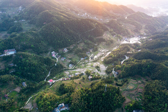 航拍湖南娄底新化紫鹊界梯田