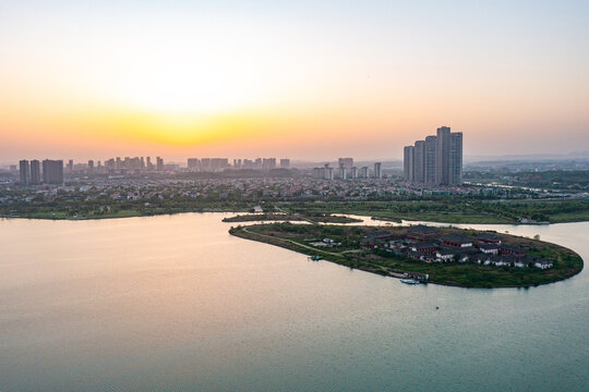 航拍湖南长沙松雅湖