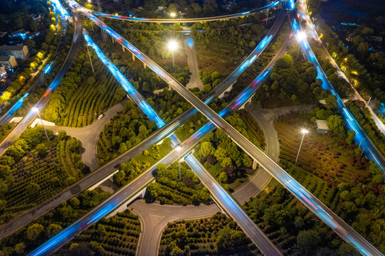 航拍湖南长沙岳麓区城市夜景