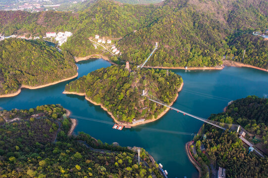 航拍湖南长沙石燕湖景区