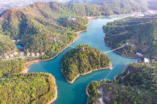 航拍湖南长沙石燕湖景区