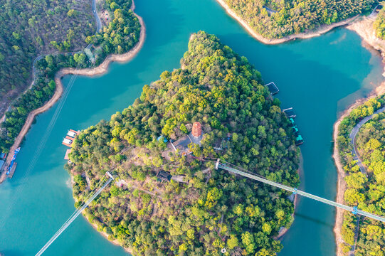 航拍湖南长沙石燕湖景区