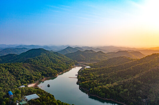 航拍湖南长沙石燕湖景区