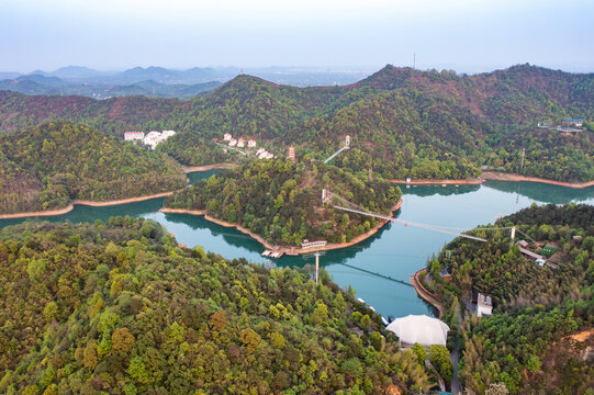 航拍湖南长沙石燕湖景区