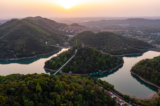 航拍湖南长沙石燕湖景区