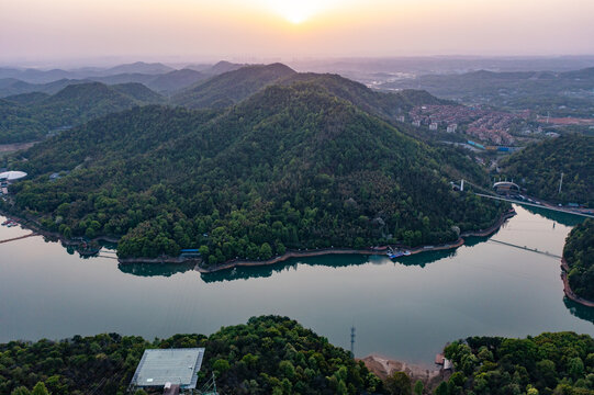 航拍湖南长沙石燕湖景区