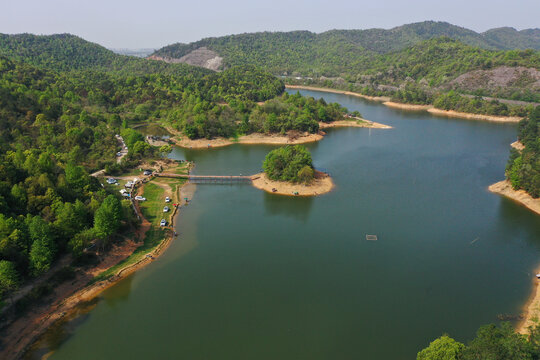 航拍湖南湘潭东风水库