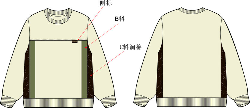 卫衣拼接款式图