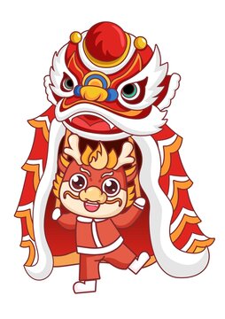 龍年舞獅矢量插畫