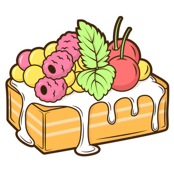 美味甜品水果奶油小蛋糕插畫