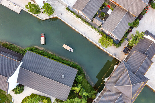 航拍湖南长沙洋湖水街景观