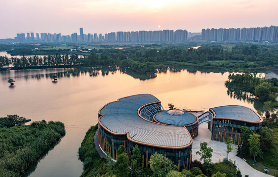 航拍湖南长沙洋湖水街景观