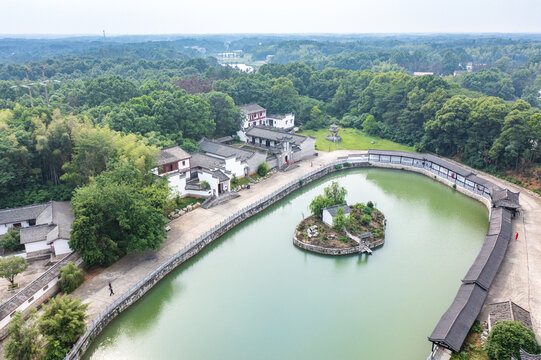 航拍湖南岳阳湘阴县左宗棠故居