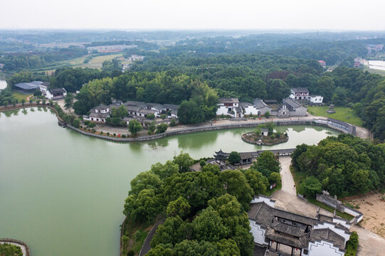 航拍湖南岳阳湘阴县左宗棠故居