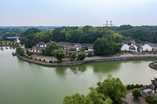 航拍湖南岳阳湘阴县左宗棠故居