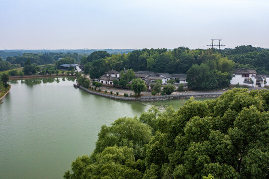 航拍湖南岳阳湘阴县左宗棠故居