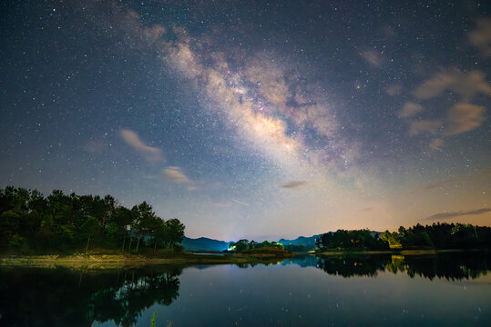 湖南岳阳铁山水库夏季银河