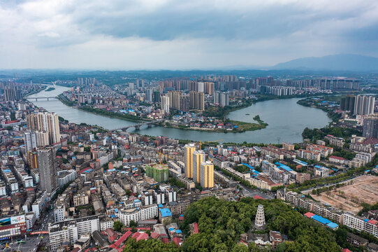 航拍湖南邵阳城市风光