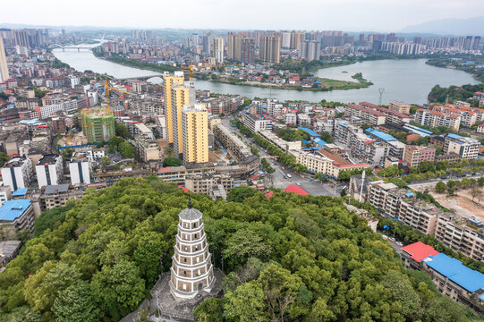 航拍湖南邵阳市双清区东塔