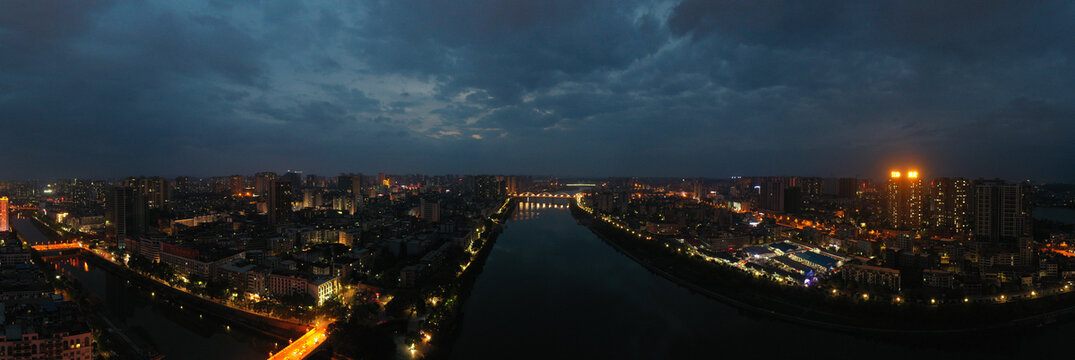 航拍湖南邵阳城市夜景风光