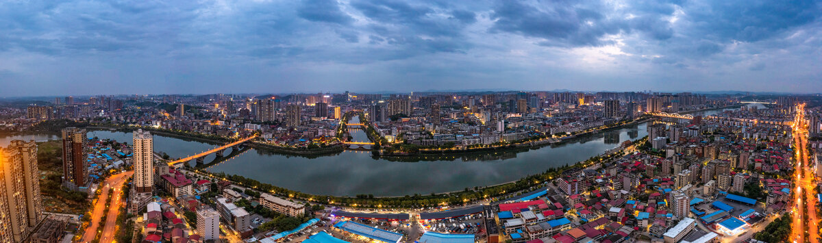 航拍湖南邵阳城市夜景风光