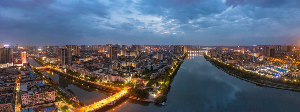 航拍湖南邵阳城市夜景风光