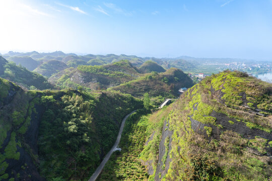 航拍湖南怀化洪江市沙湾乡风光