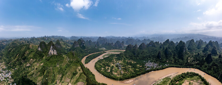 航拍广西桂林阳朔桂林山水