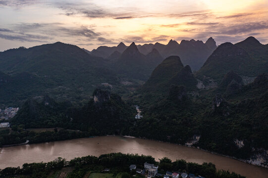 航拍广西桂林阳朔桂林山水