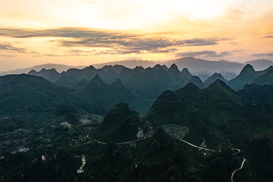 航拍广西桂林阳朔桂林山水