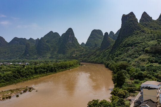 航拍广西桂林阳朔桂林山水