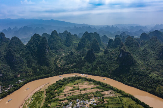 航拍广西桂林阳朔桂林山水